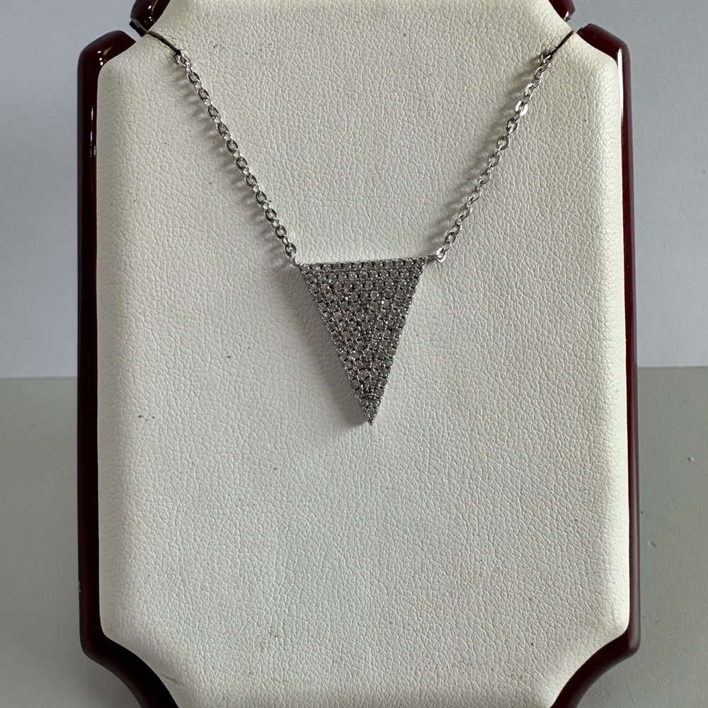 Sterling Silver Triangle Pavé Necklace - Silver